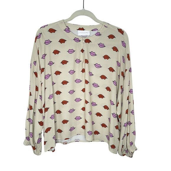 Anthropologie Corey Lynn Calter "Bisous" Lips Print Blouse, M - Picture 2 of 9